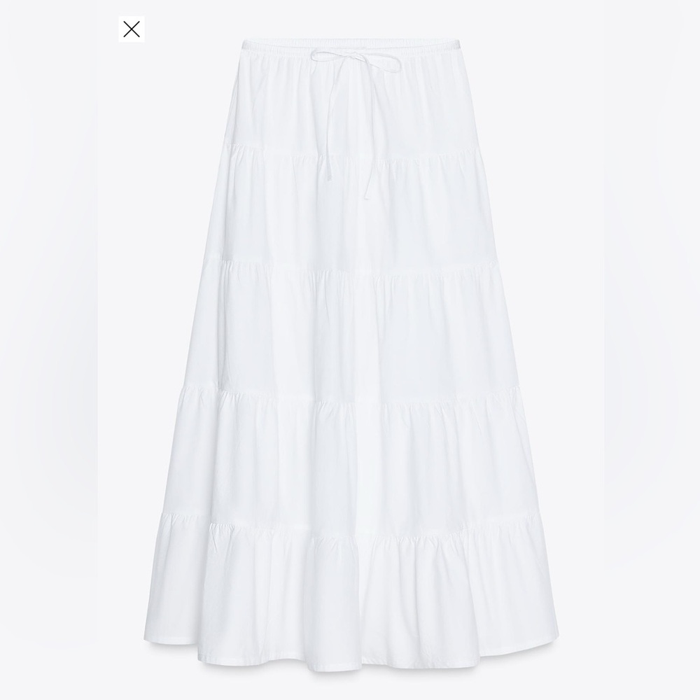 Zara White Tiered Midi Skirt